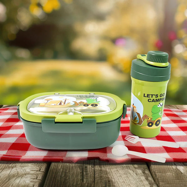 Plastic Lunch Box Leak Proof 3 Compartment with Bottle, Spoon and Fork (1 Set) - Indigenous Shop
