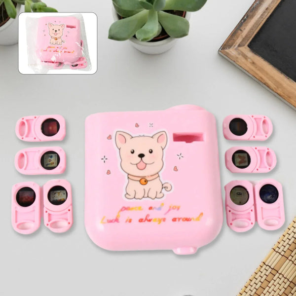 Pink pet training device set with cartoon dog design on a light gray surface.