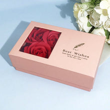 Pink box with red roses and 'Best Wishes' message on a light blue background