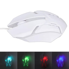 White gaming mouse with RGB lighting on a white background