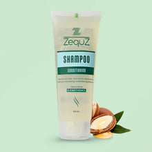 ZequZ shampoo tube with leaves and a leaf on a light green background