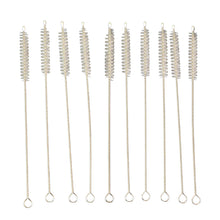 Set of 10 metal bottle brushes on a white background