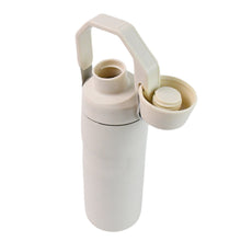 White thermos bottle with handle on a white background