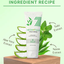 Neem Tulsi face wash with aloe vera and tulsi extract on a green background