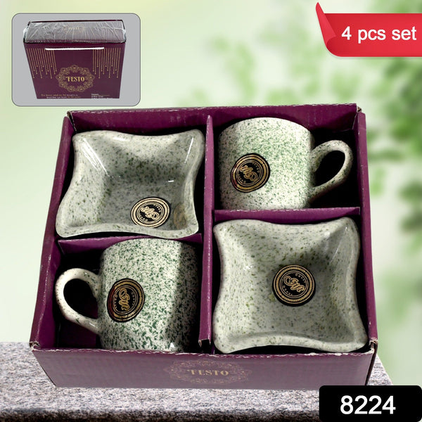 Set of four ceramic mugs and bowls in a purple box with 'Testo' branding.