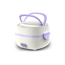 White and purple electric rice cooker on a white background