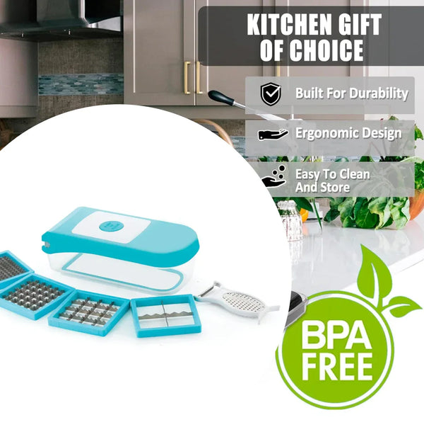 Kitchen grater set with accessories on a white background, labeled as a 'Kitchen Gift of Choice'.