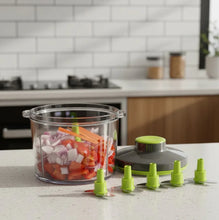 Kitchen food chopper with ingredients on a kitchen counter