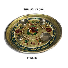 Pooja thali with colorful diamond and pearl decorations