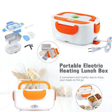 Portable electric heating lunch box with accessories on a white background