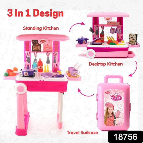 Kitchen Set Kids with Suitcase Role Play Cooking Toy for Girls & Boys (3+) - Indigenous Shop