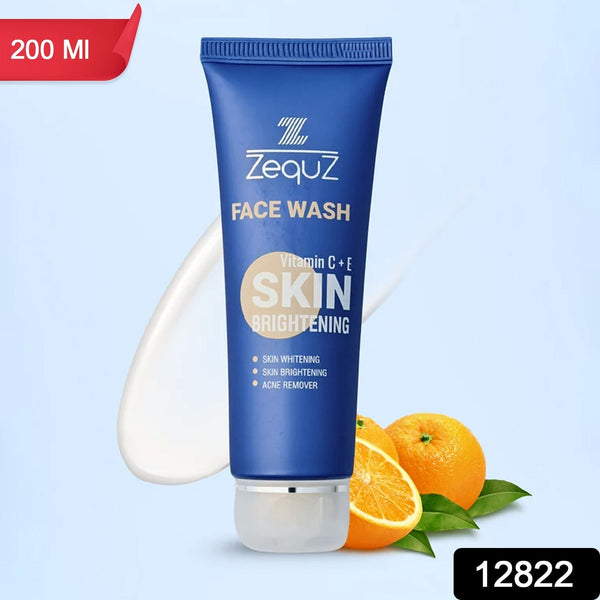 Zequiz face wash tube with oranges on a light blue background