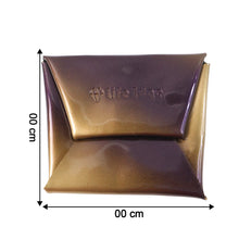 Bronze-colored pouch with dimensions labeled on a white Coin Pouch