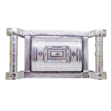 Silver gift box with four sections, featuring a royal design.