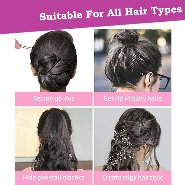 Hair styling product used on different hair types with text indicating its versatility.
