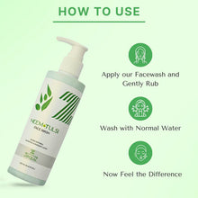 Neem Tulsi face wash bottle with usage instructions on a green background