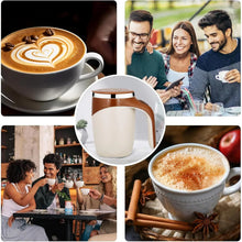 Collage of coffee-themed images including a cappuccino, a coffee maker, and people enjoying coffee.
