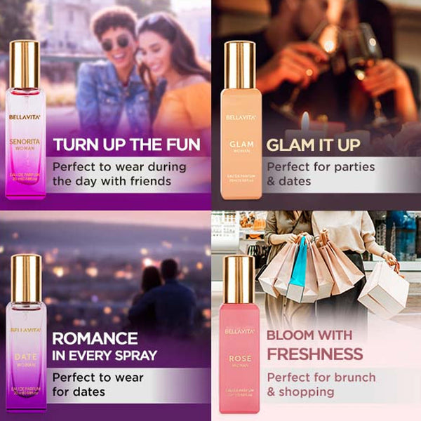 Bellavita Rose Glam Date Señorita perfume mini set for women